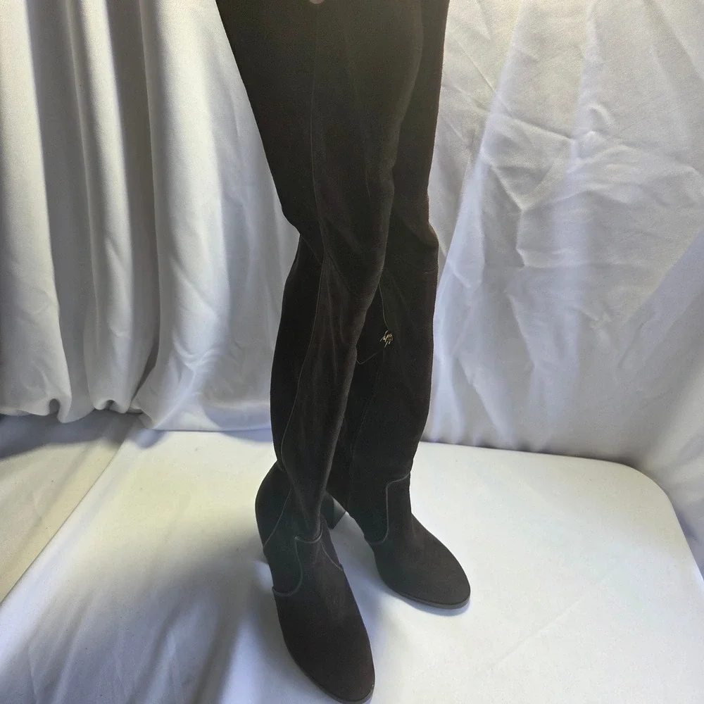 Michael Kors Collection Cutler Brown Suede Over The Knee Block Heel Boots Sz 38